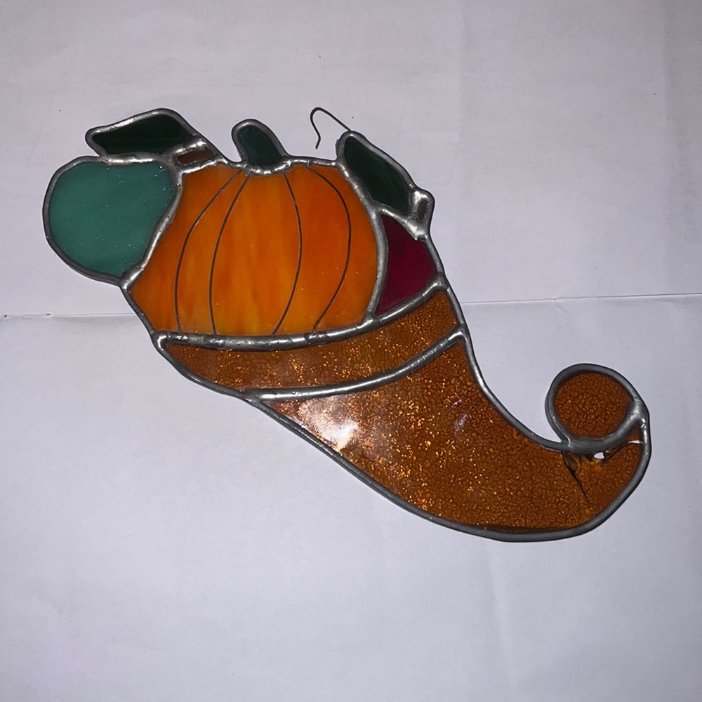 Thanksgiving Fall harvest basket stained glass suncatcher